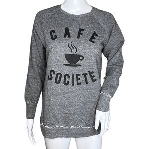 Sol Angeles Sweatshirt Womens XS Gray Raglan Sleeve Cafe Societe Graphic Casual